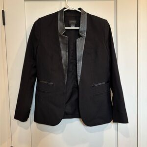 Club Monaco Black Blazer with Leather Trim
